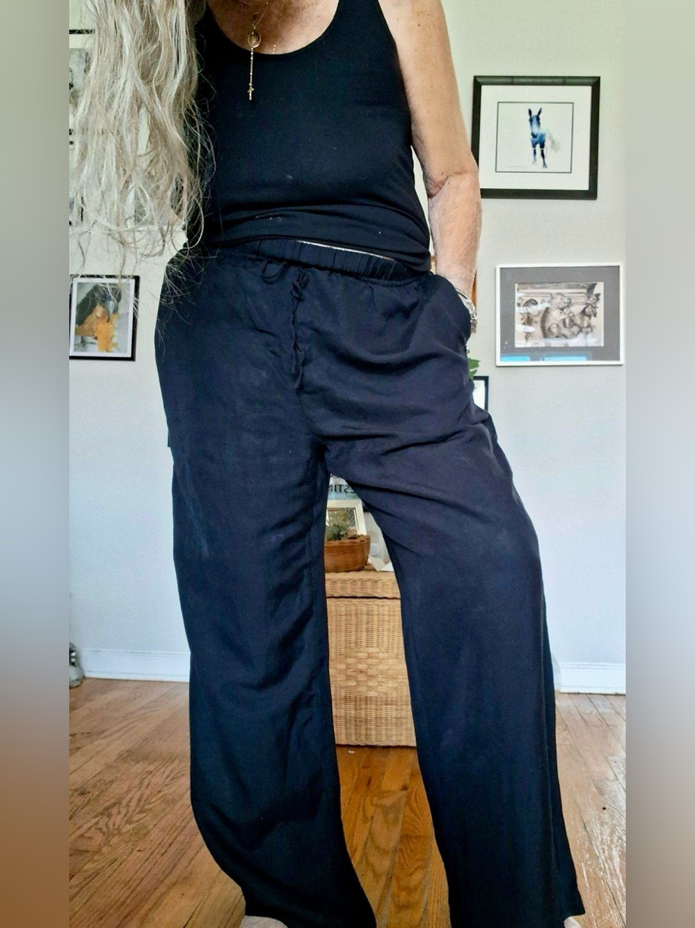 H&M LINEN BLEND WIDE LEG PANTS XL NWT